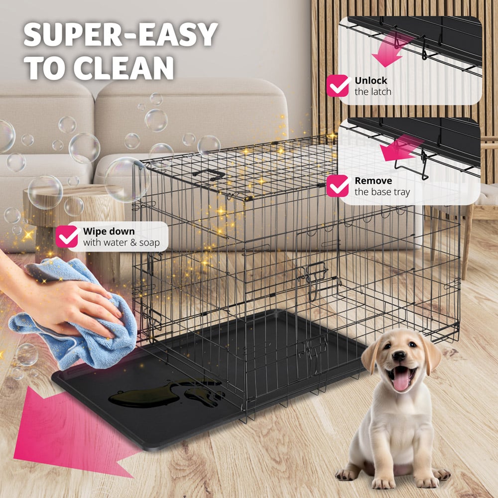 tectake Luna Double Locked Door Foldable Steel Dog Crate 121.5cm Image 4