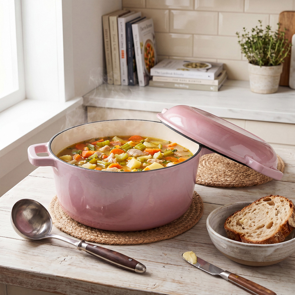 Living and Home Pink Enamelled Cast Iron Dutch Oven Cooking Pot 4.5L Image 7