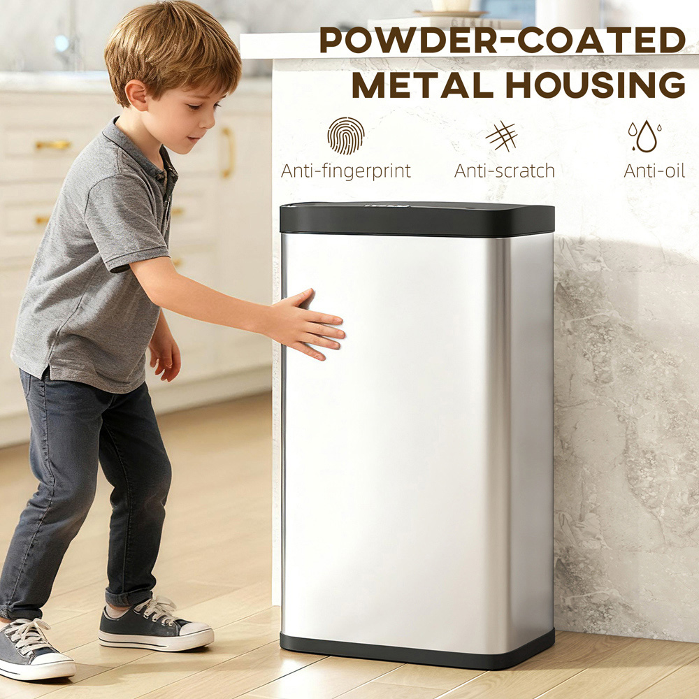 HOMCOM Silver and Black Stainless Steel Slim Automatic Sensor Bin 45L Image 6