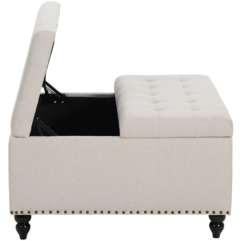 Living and Home Beige Square Linen Upholstered Lift Top and Flip Storage Ottoman Image 3