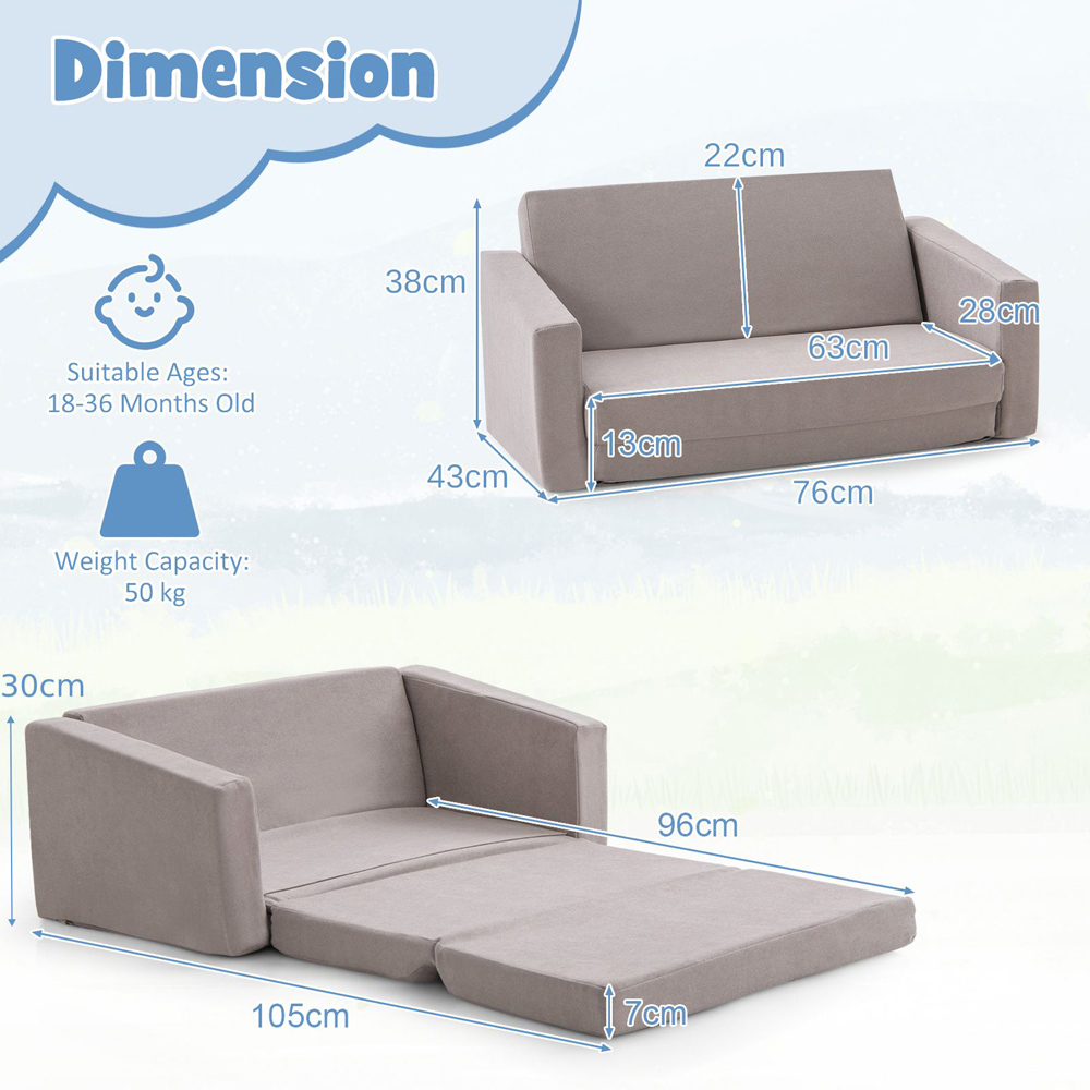 Costway Toddler Grey Sofa Bed Image 8