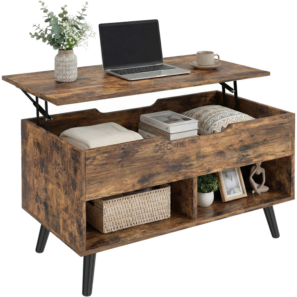 Portland 2 Shelf Rustic Brown Lift Up Top Coffee Table Image 2