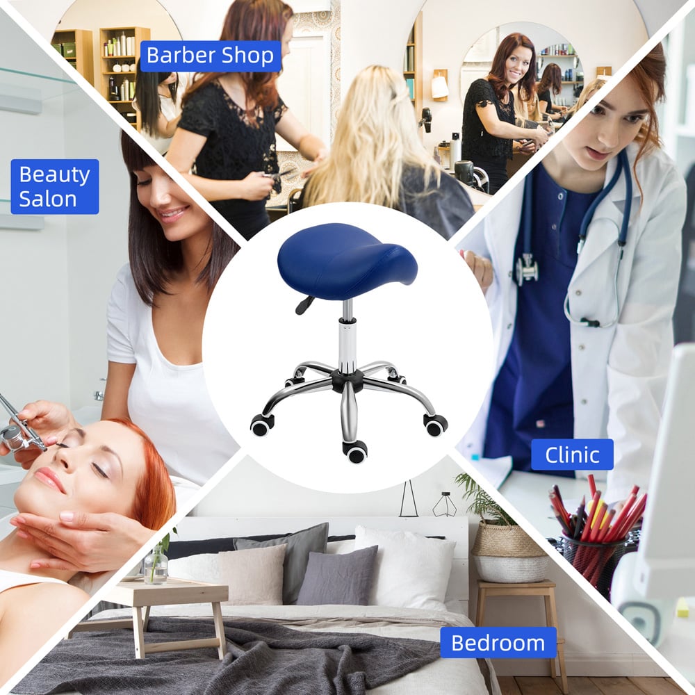 Portland Blue PU Leather Adjustable Saddle Stool with Moulded Padded Seat Image 5