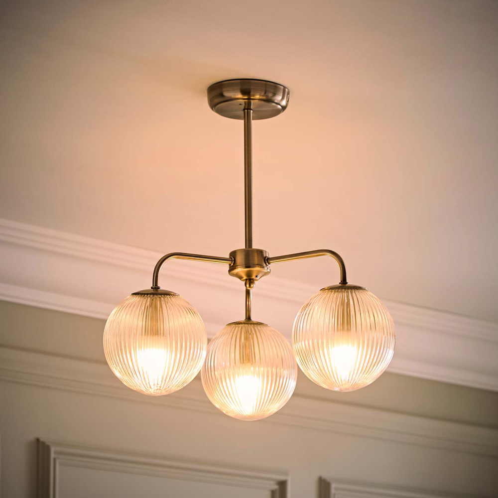 ValueLights Kempton 3 Arm Glass Globe Shade Chrome Chandelier with Bulb Image 2