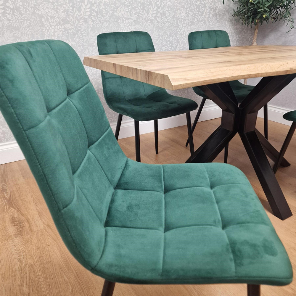 Portland 4 Seater Velvet Tufted Wooden Tabletop Dining Set Green Image 9