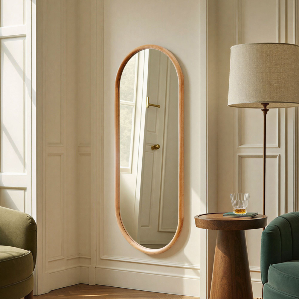 Yearn Natural Solid Oak Oval Wooden Full Length Wall Mirror 150 x 60cm Image 2