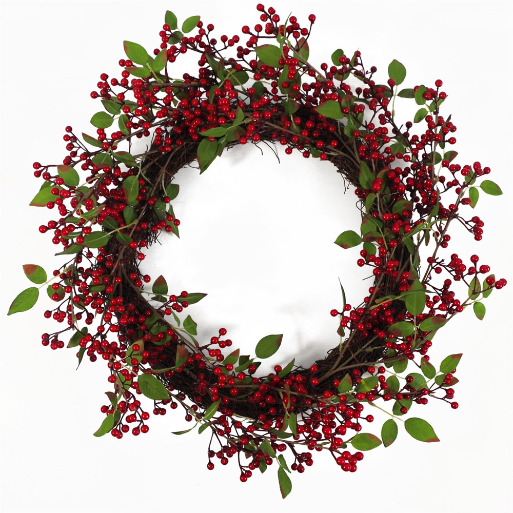 Leaf Christmas Red Berry Floristry Wreath 60cm Image 1
