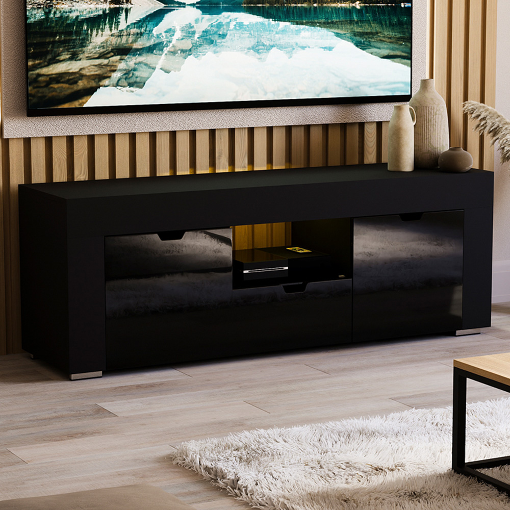 Vida Designs Eclipse 2 Door Single Drawer Single Shelf Black LED TV Unit Image 1
