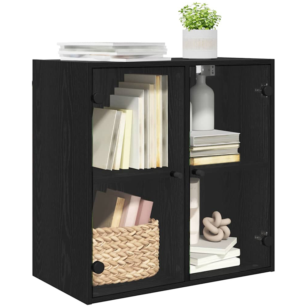 vidaXL 2 Glass Door Black Oak Wall Cabinet Image 3