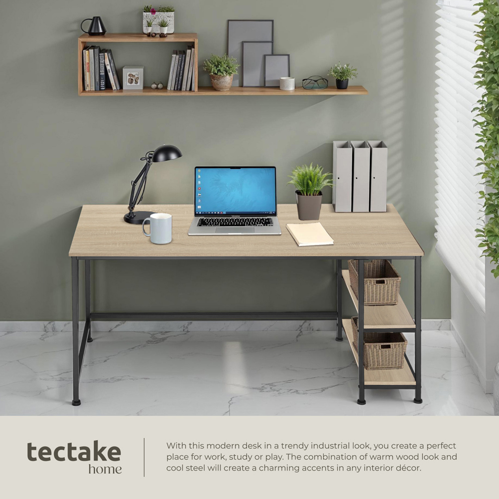 tectake Canton Oak Sonoma 2 Compartment Office Desk Image 4