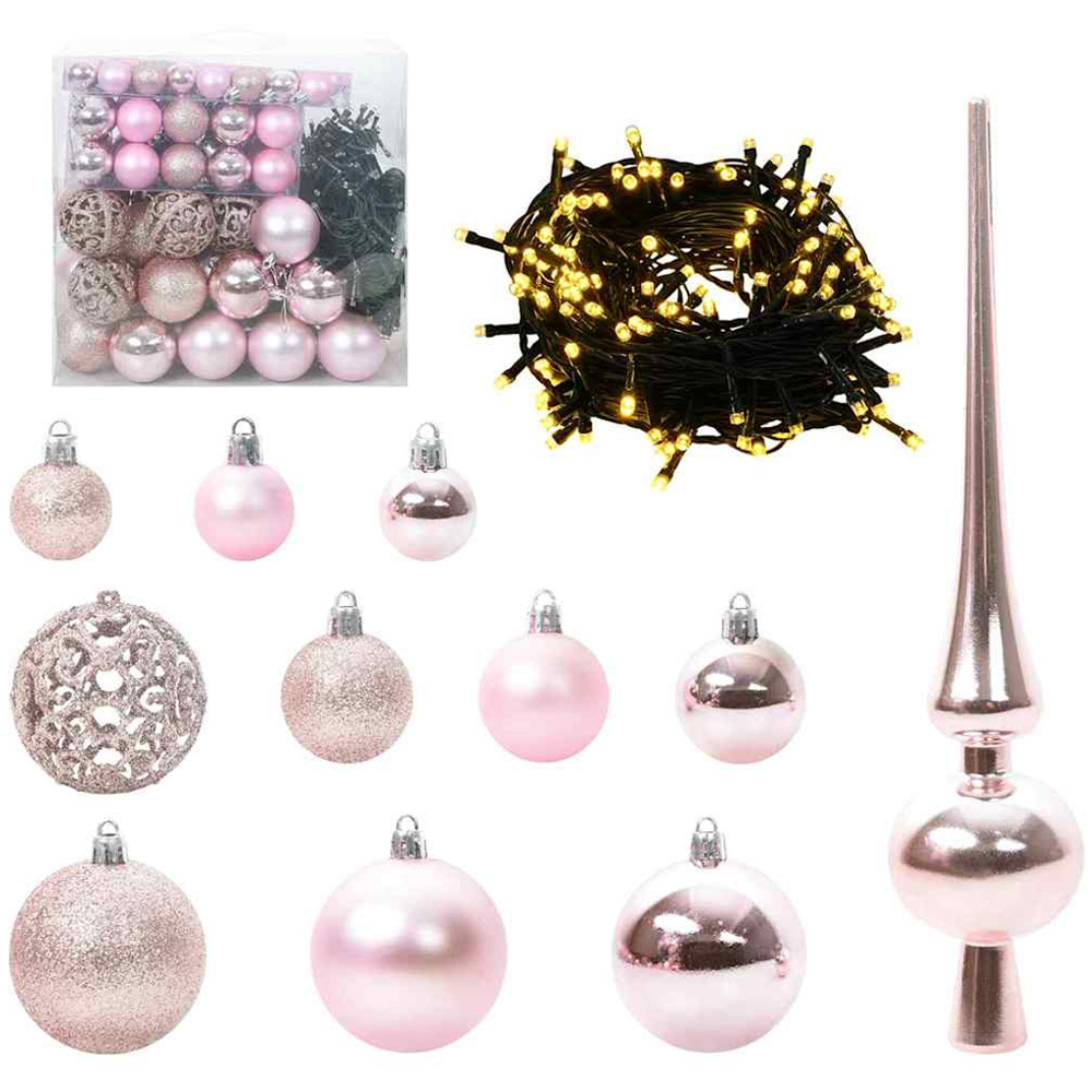vidaXL Pre-Lit Pink Baubles Green Artificial Christmas Tree 8ft Image 3