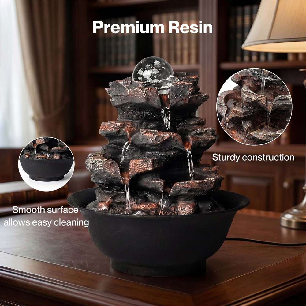 Spector Brown Resin 3 Speed Flow Tabletop Water Fountain with Glass Ball Image 6