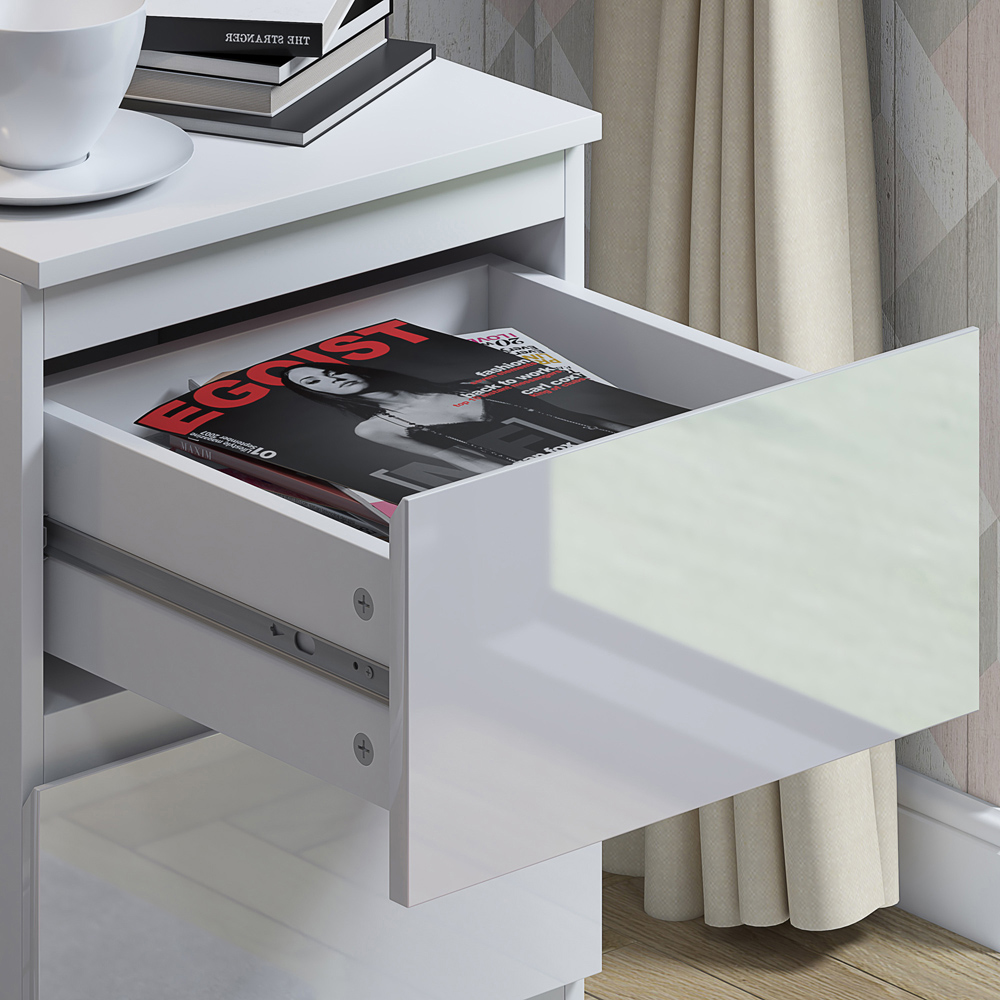 FWStyle Stora 2 Drawer White Gloss Bedside Table Image 3