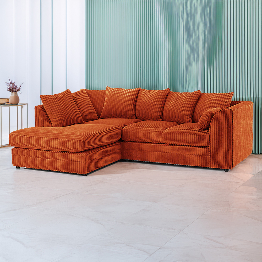 Luxor 3 Seater Orange Jumbo Cord Left Hand Facing Corner Sofa Image 1