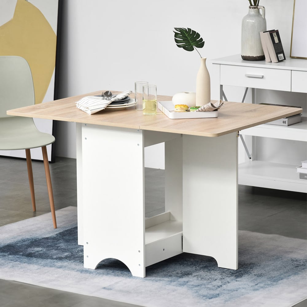 Portland Duo Drop Leaf Folding Dining Table White and Oak Image 1