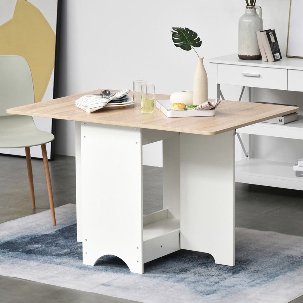 Portland White and Oak Duo Drop Leaf Folding Dining Table