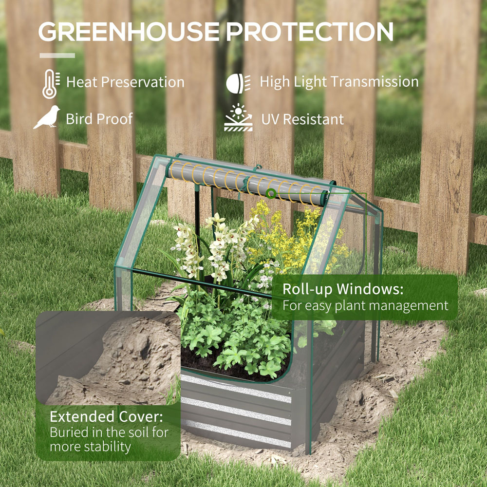 Outsunny Clear and Dark Grey Raised Garden Bed Planter with Greenhouse Image 5