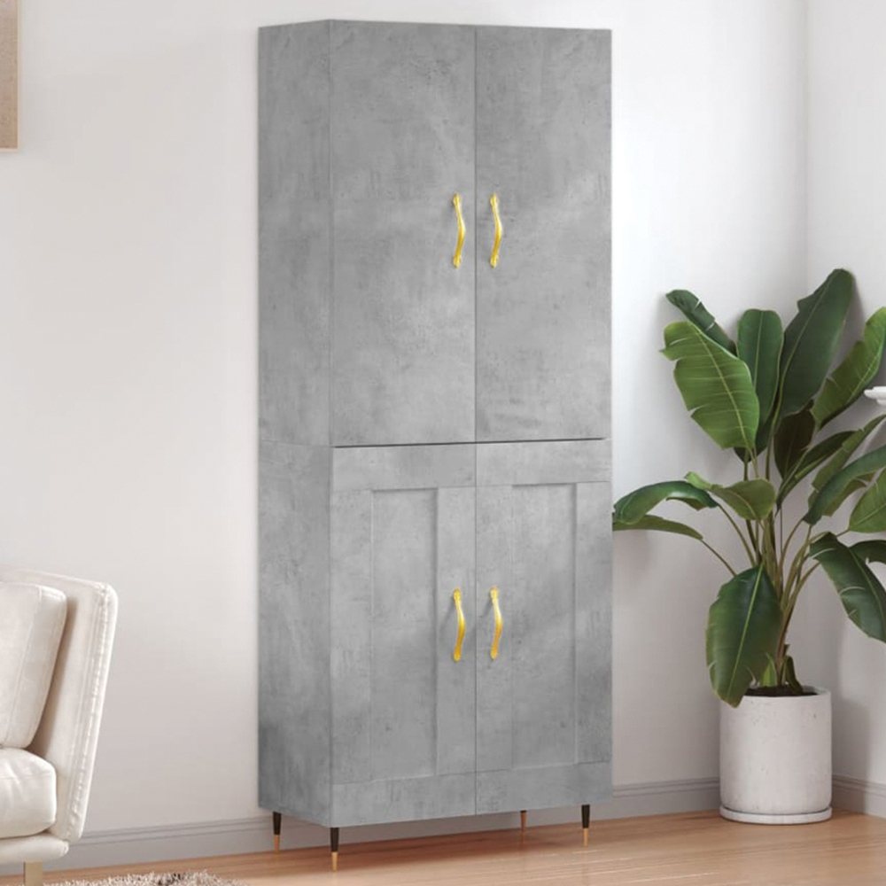 vidaXL 4 Door Concrete Grey Highboard with Gold Handle Image 1