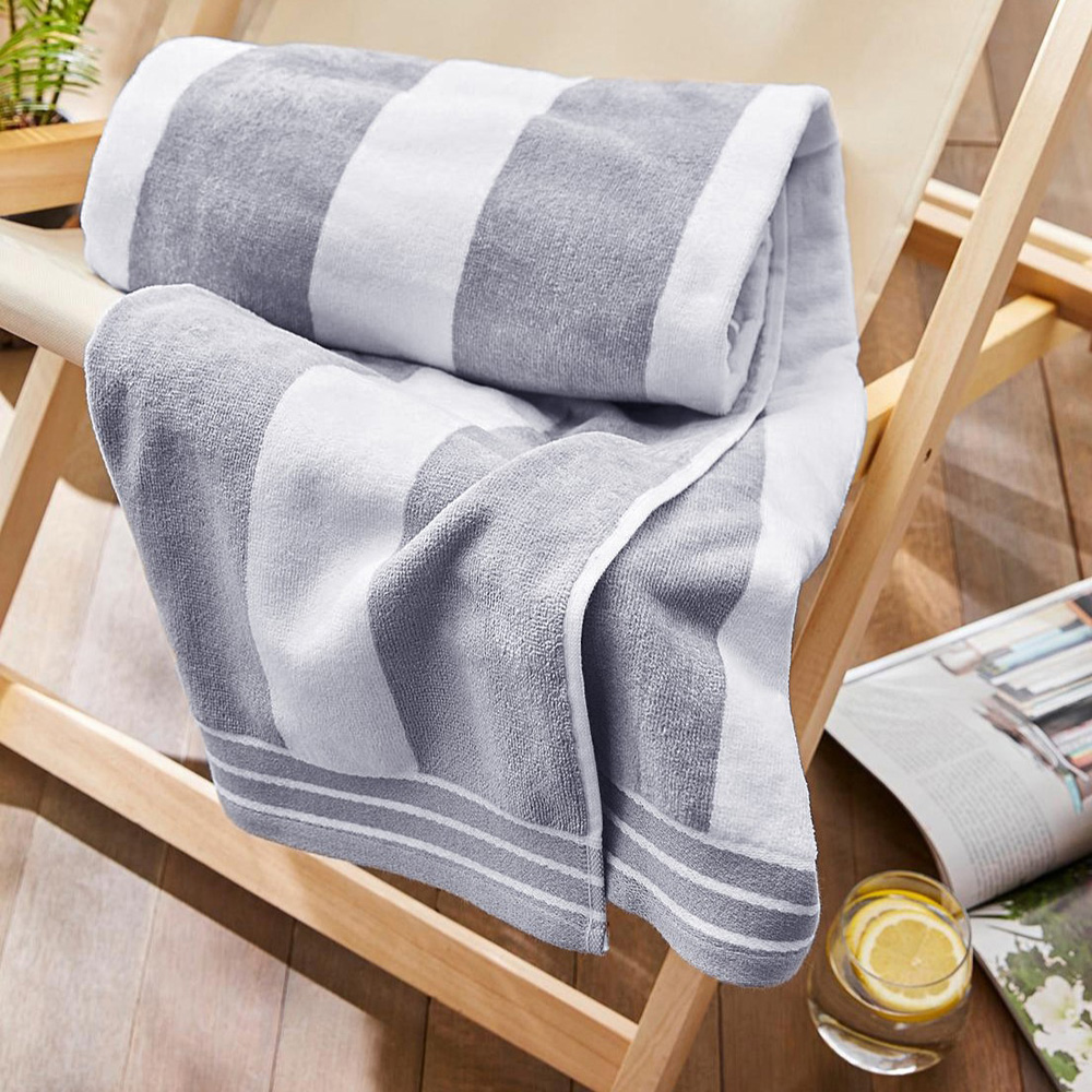 Allure Bath Fashions Jumbo Cabana Cotton Grey Stripe Beach Towel Image 2