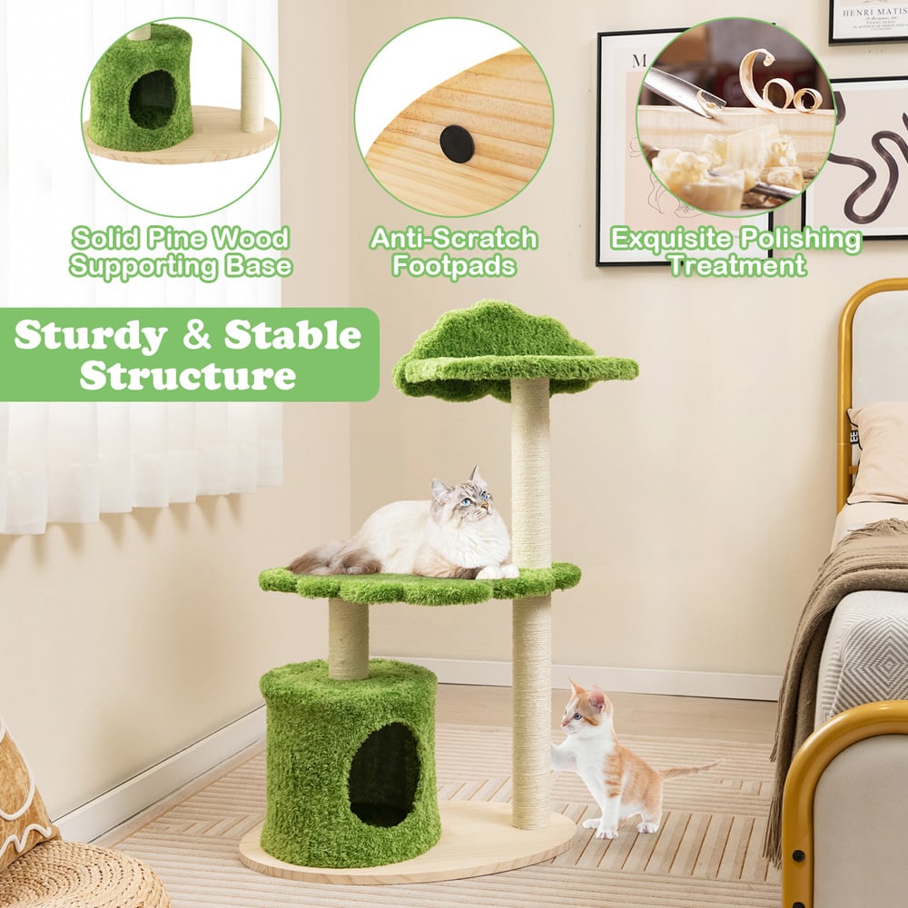 Costway Green Cat Tree with Fully Wrapped Sisal Scratching Posts 97cm Image 4