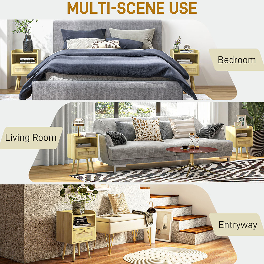 Portland Single Drawer 2 Shelf Boho Bedside Table Set of 2 Image 7