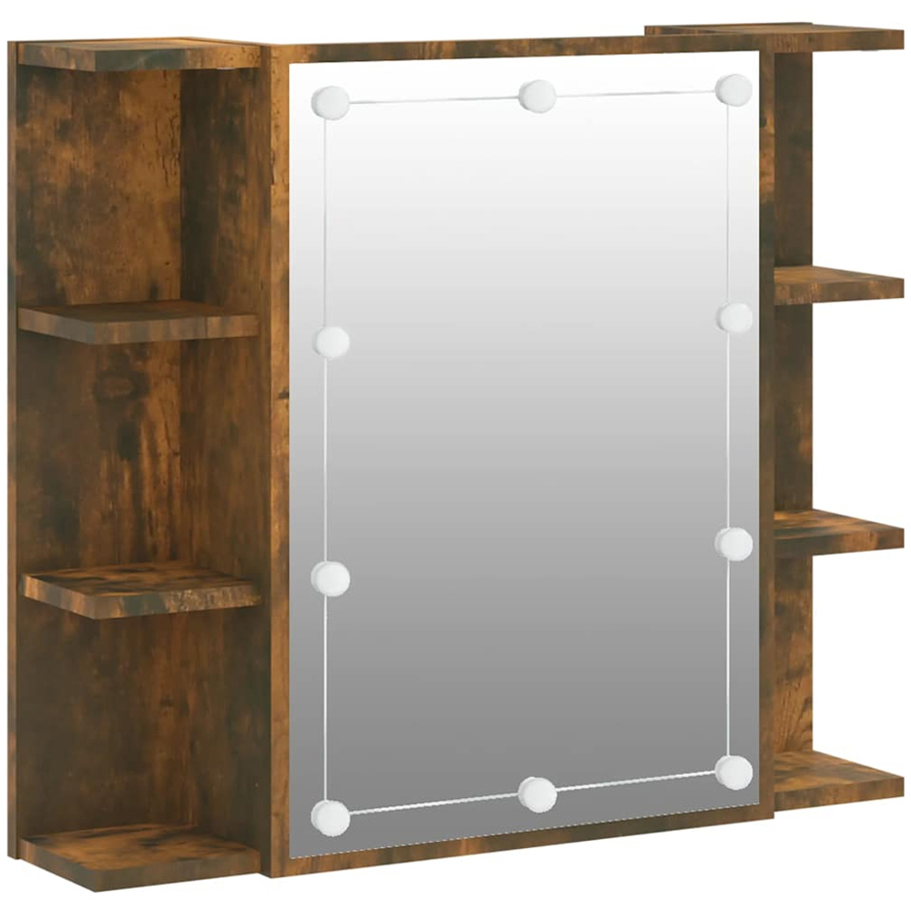 vidaXL Single Door 6 Open Shelf Smoked Oak LED Mirror Bathroom Cabinet Image 2