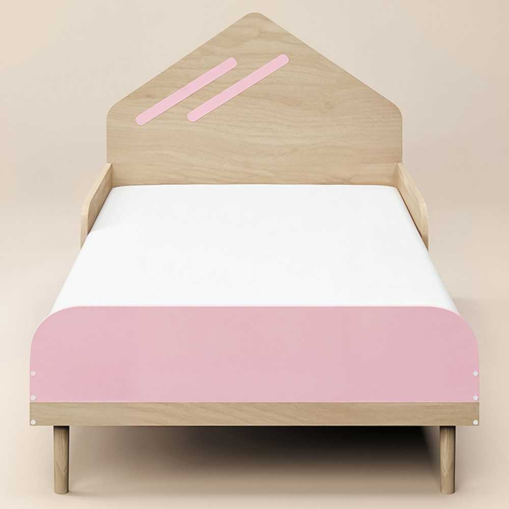Flair Noah Single Oak and Pink Bed with House-Shaped Headboard Image 3