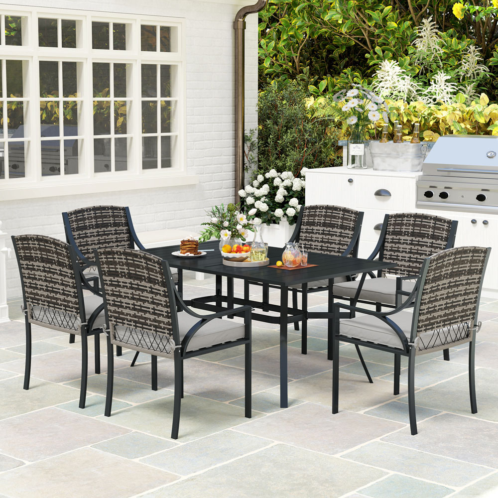 Outsunny 6 Seater Grey Rattan Garden Dining Set with Cushions Image 3