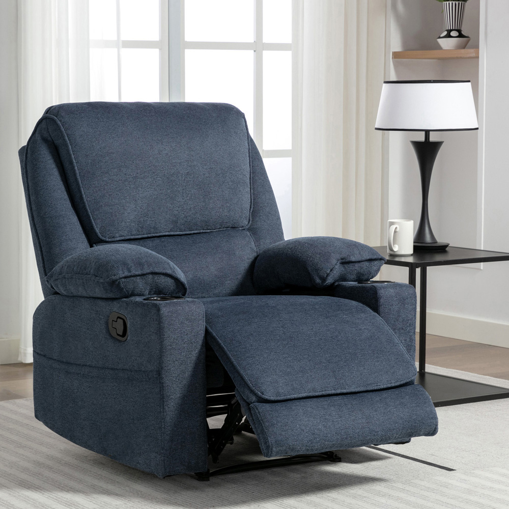 Furniture Online Sydney Blue Manual Recliner Chair with Cupholder Image 7