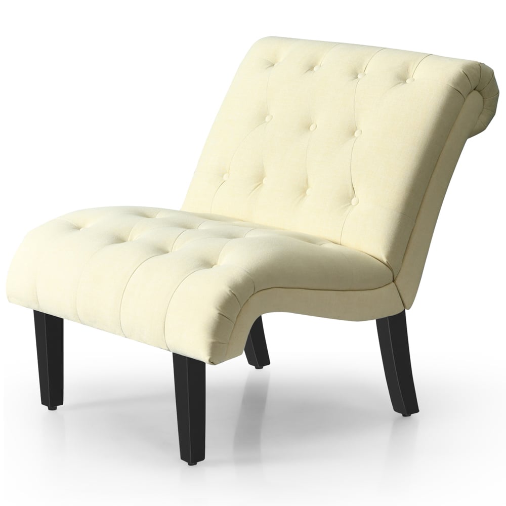Costway Beige Button Tufted Linen Upholstered Accent Chair Image 3