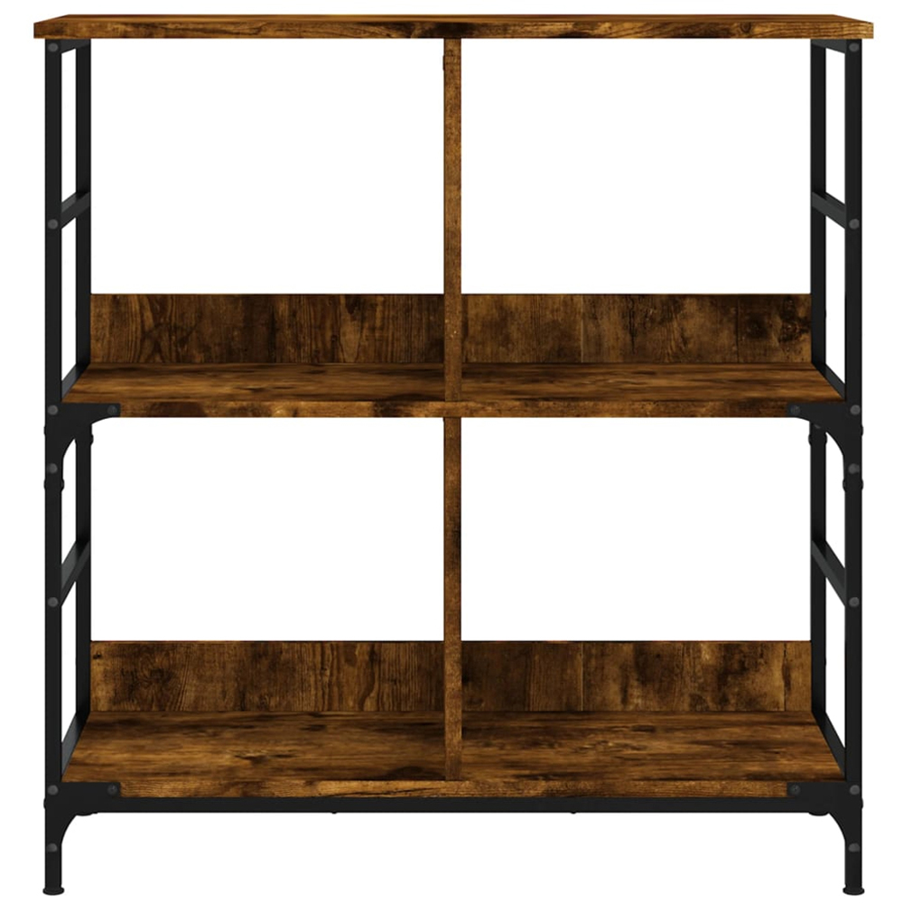 vidaXL 4 Shelf Smoked Oak Wood and Steel Wide Bookcase Image 4