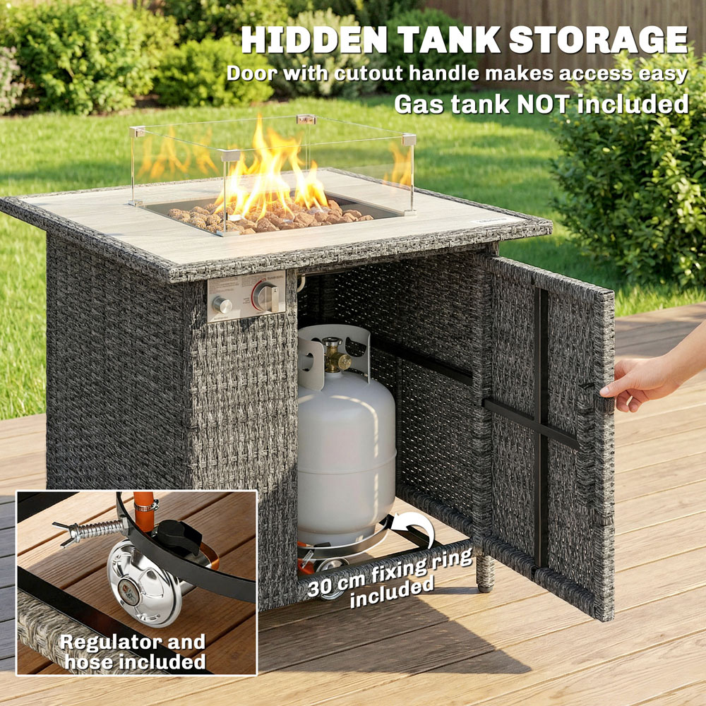 Outsunny Grey 50000 BTU Rattan Gas Fire Pit Table with Rain Cover and Wind Guard Image 8