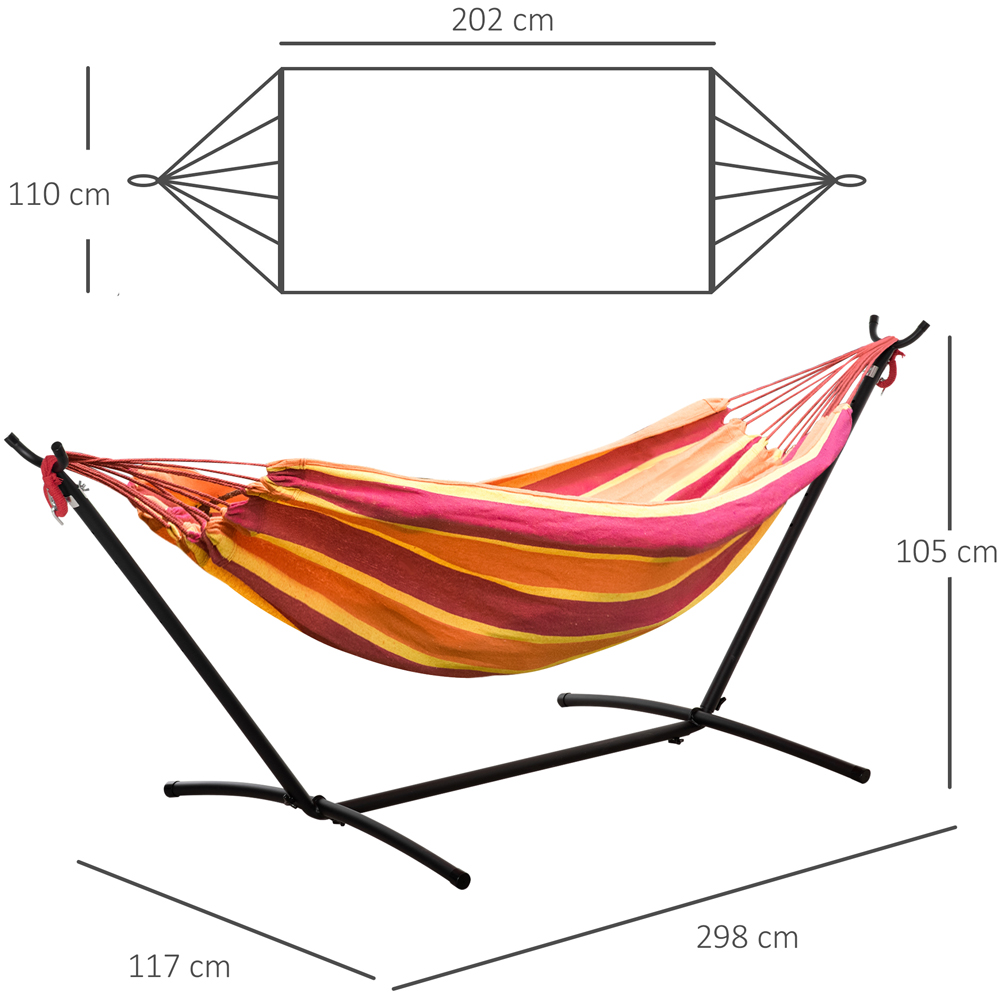 Outsunny Red Stripe Camping Hammock with Stand and Carry Bag Image 7