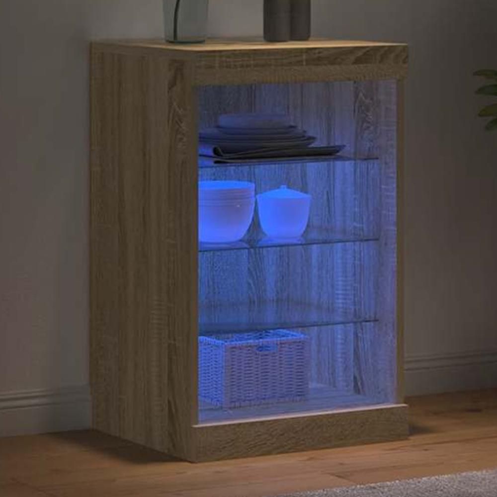 vidaXL 4 Open Shelf Sonoma Oak Sideboard with LED Light Image 1