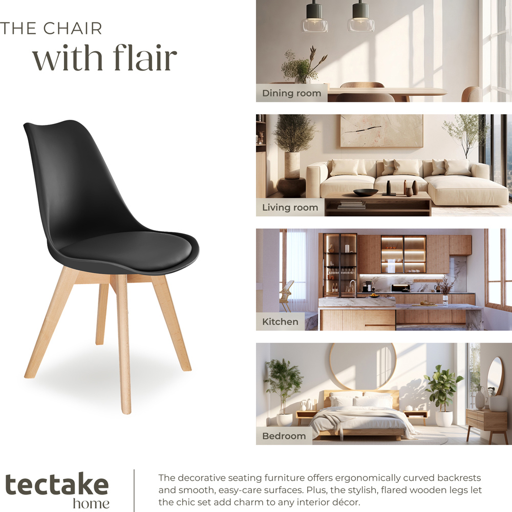 tectake Frederikke Set of 6 Black Ergonomic Dining Chair Image 7