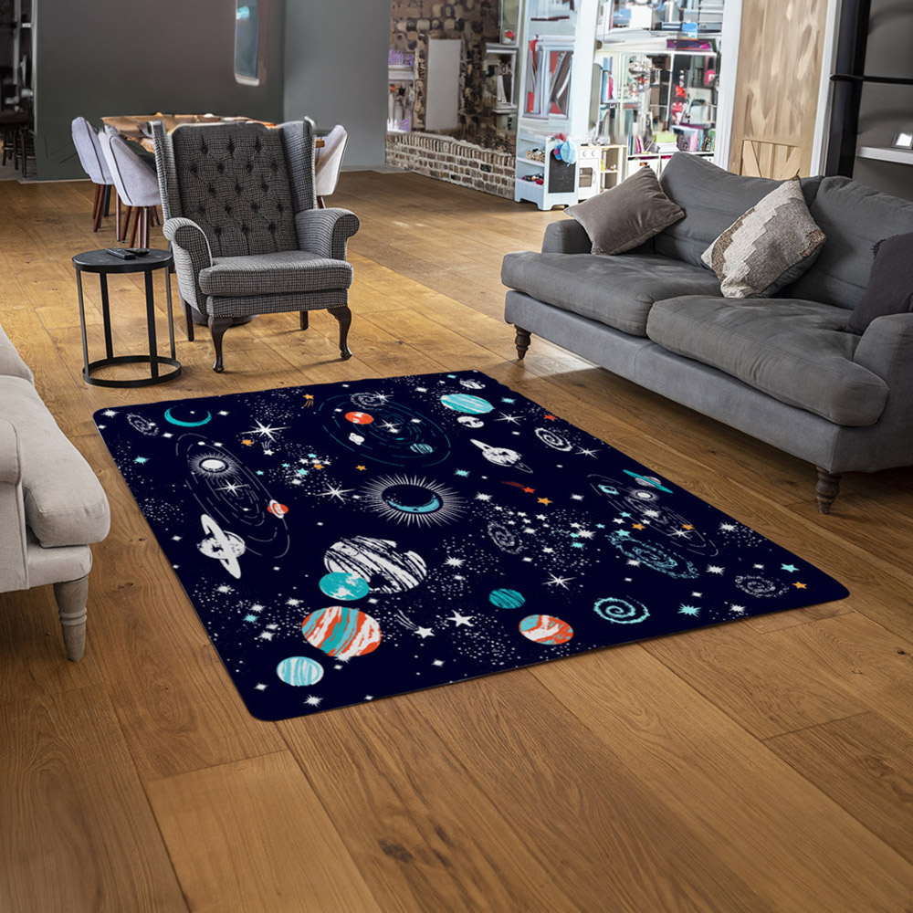 Benjamin Tate Design Faux Wool Extra Large Space Galaxy Constellation Rug 230 x 160cm Image 2