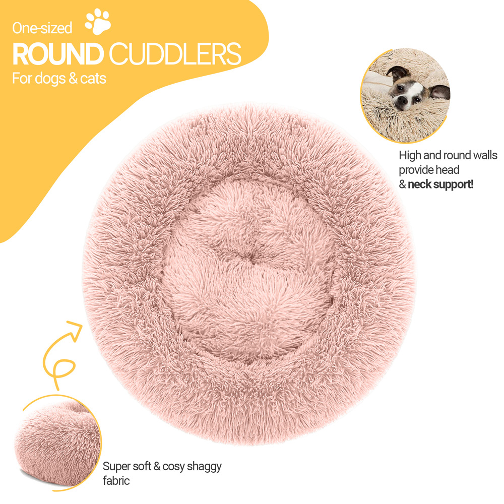 Petwinks Small Pink Snug Shaggy Faux Fur Round Pet Bed Image 2