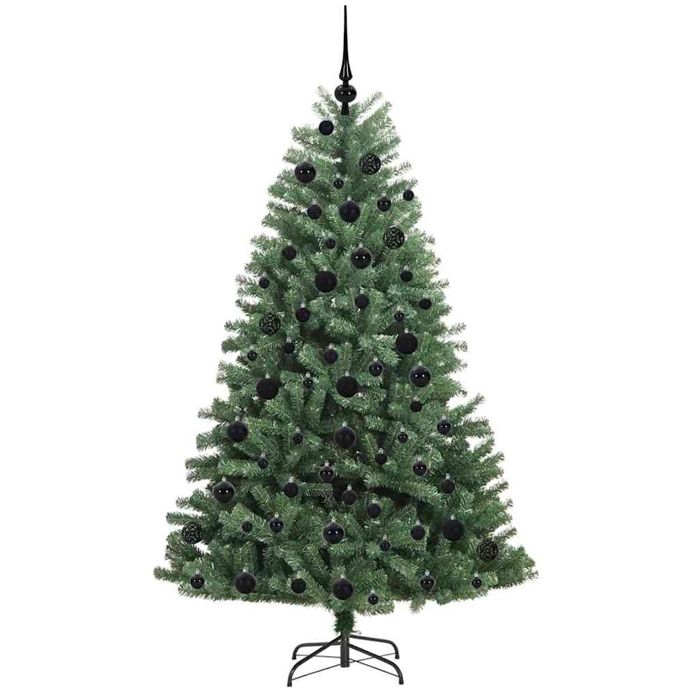 vidaXL Pre-Lit Black Baubles Green Artificial Hinged Christmas Tree 6ft Image 4