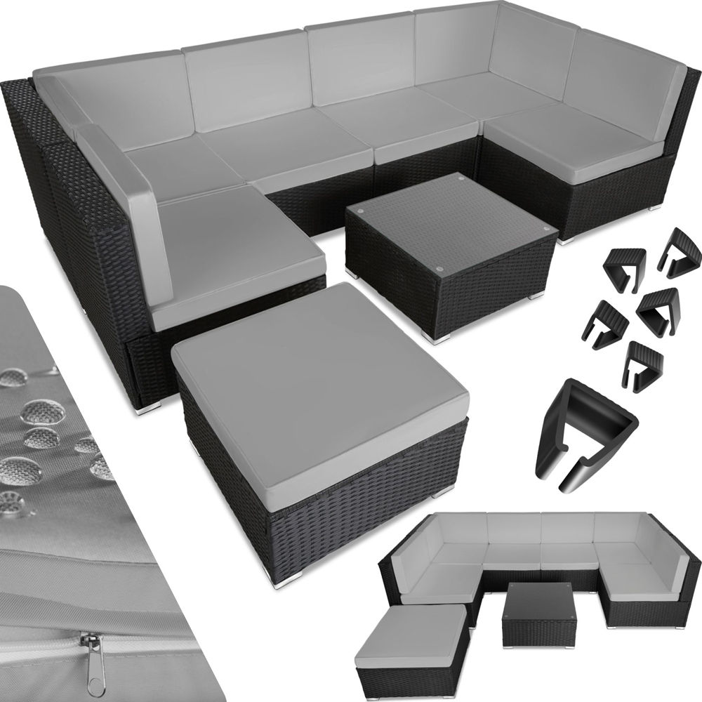 tectake Venice 7 Seater Black and Grey Outdoor Sofa Set Image 2