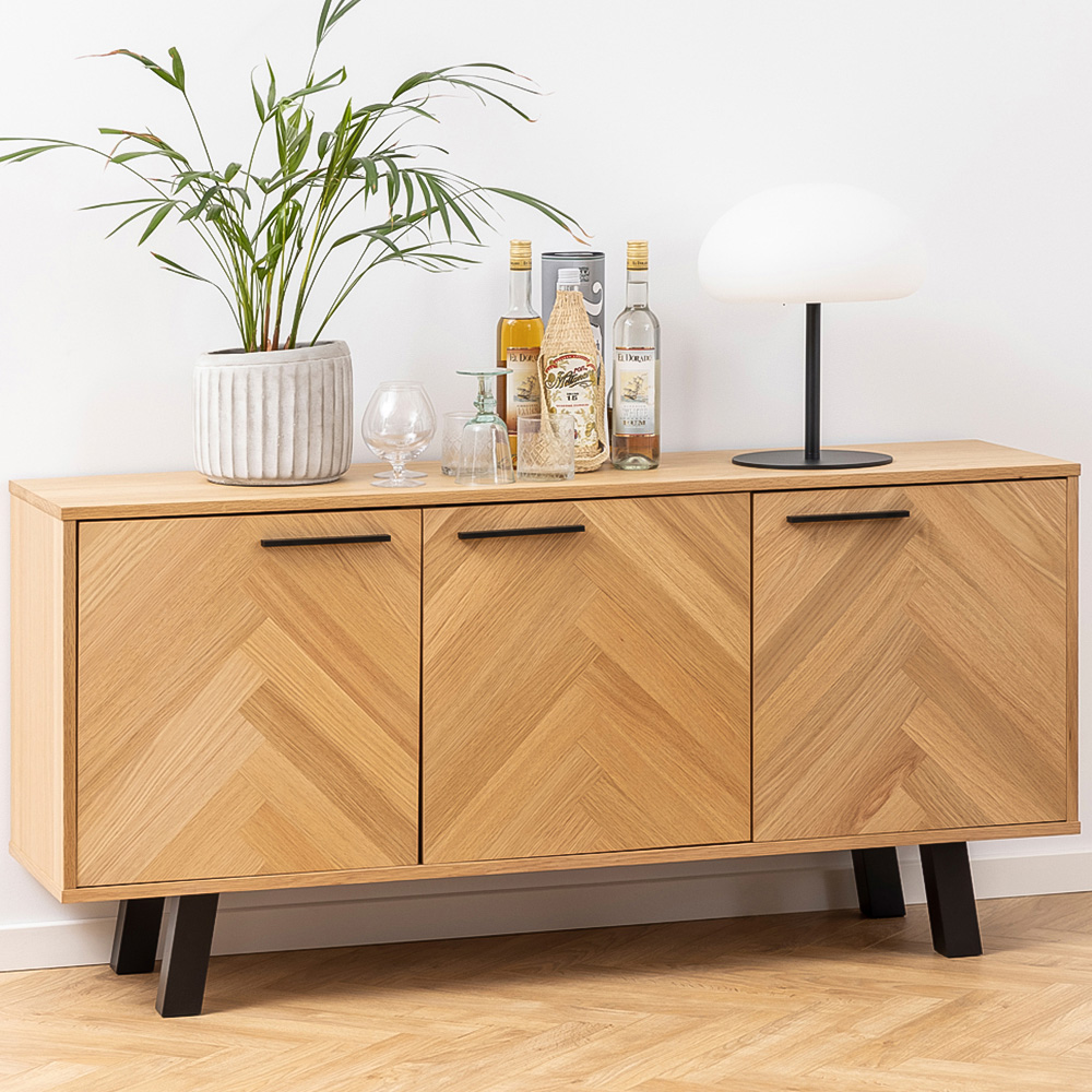 Florence Brighton 3 Door Oak Herringbone Effect Sideboard Image 1