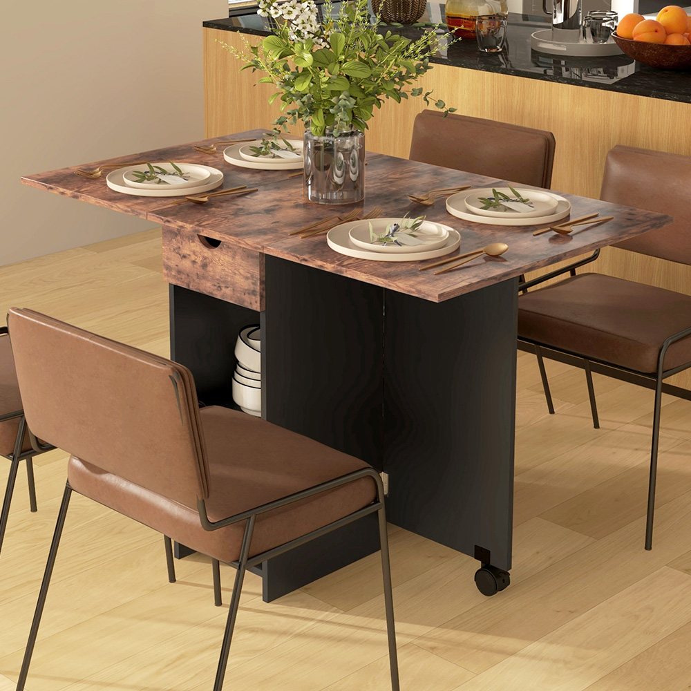 HOMCOM 4 Seater Rustic Brown Foldable Dining Table Image 1