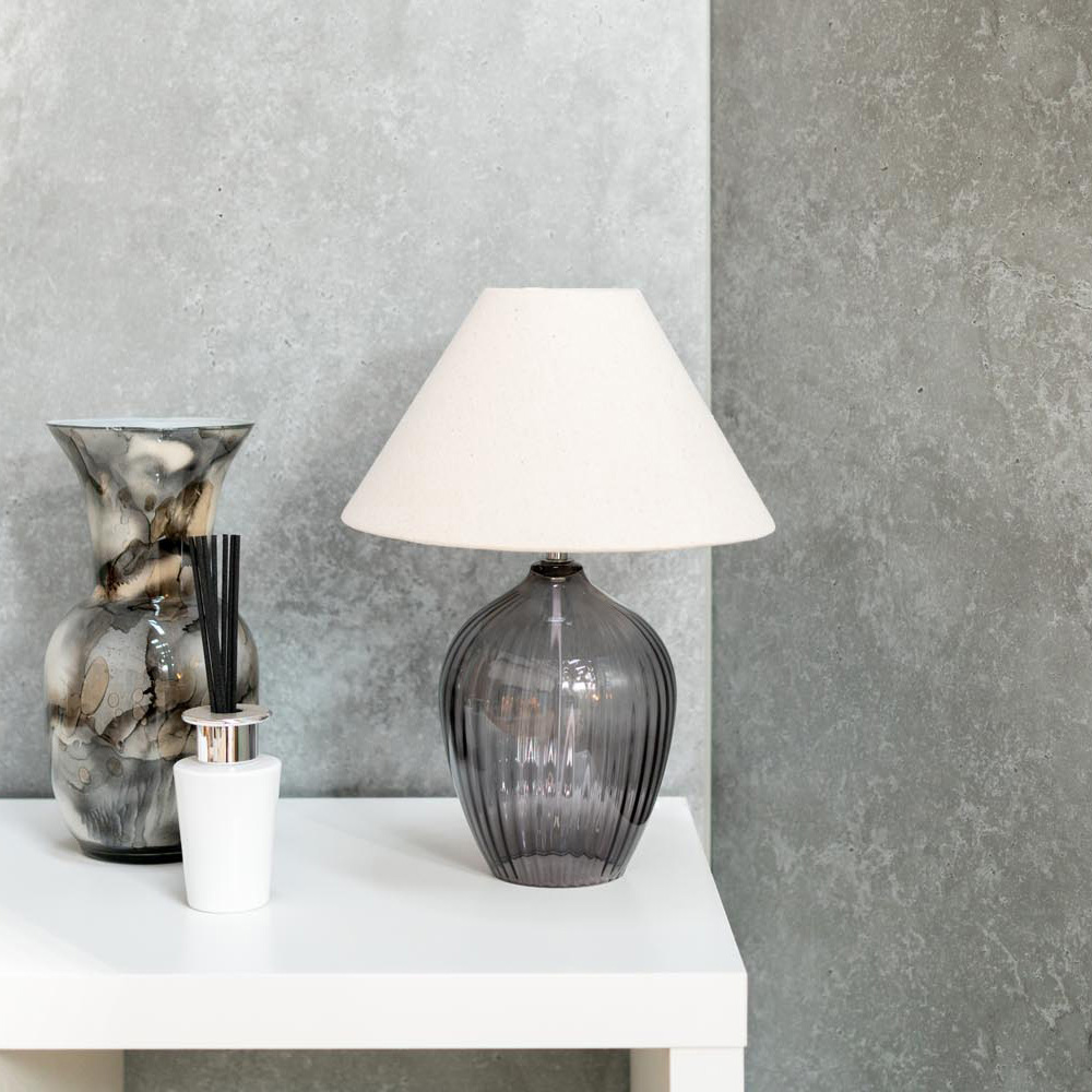 ValueLights Olivet Grey and Natural Taper Shade Glass LED Table Lamp Image 5