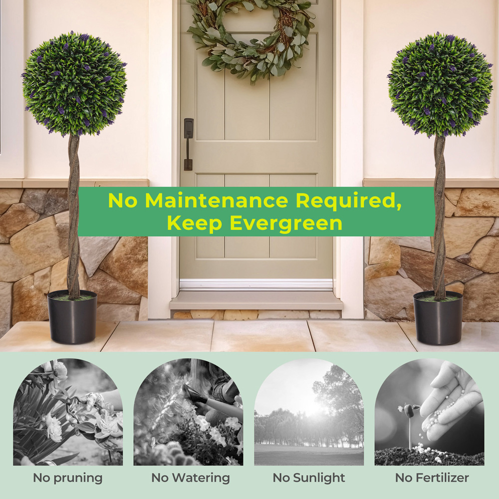 Costway Green Artificial Lavender Ball Topiary Tree In Pot 4ft Image 4