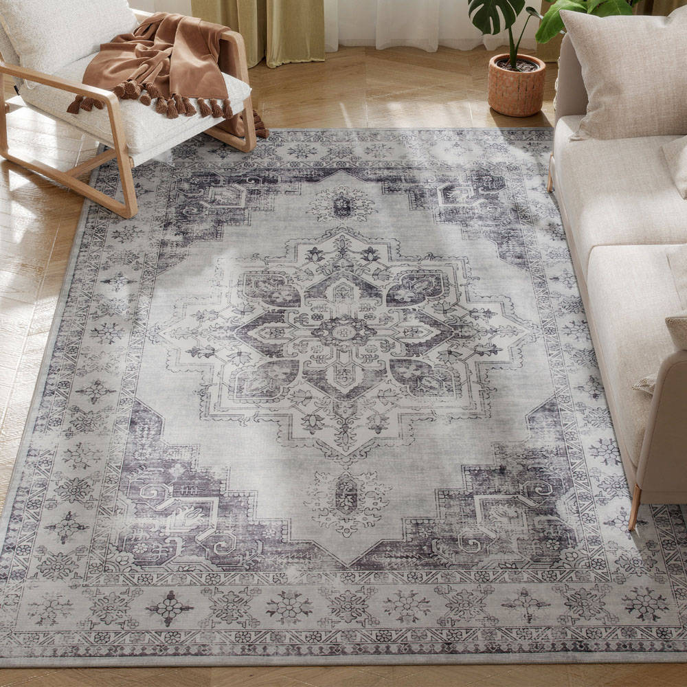 HOMCOM Grey Floral Flannel Non Slip Rug 230 x 160cm Image 4