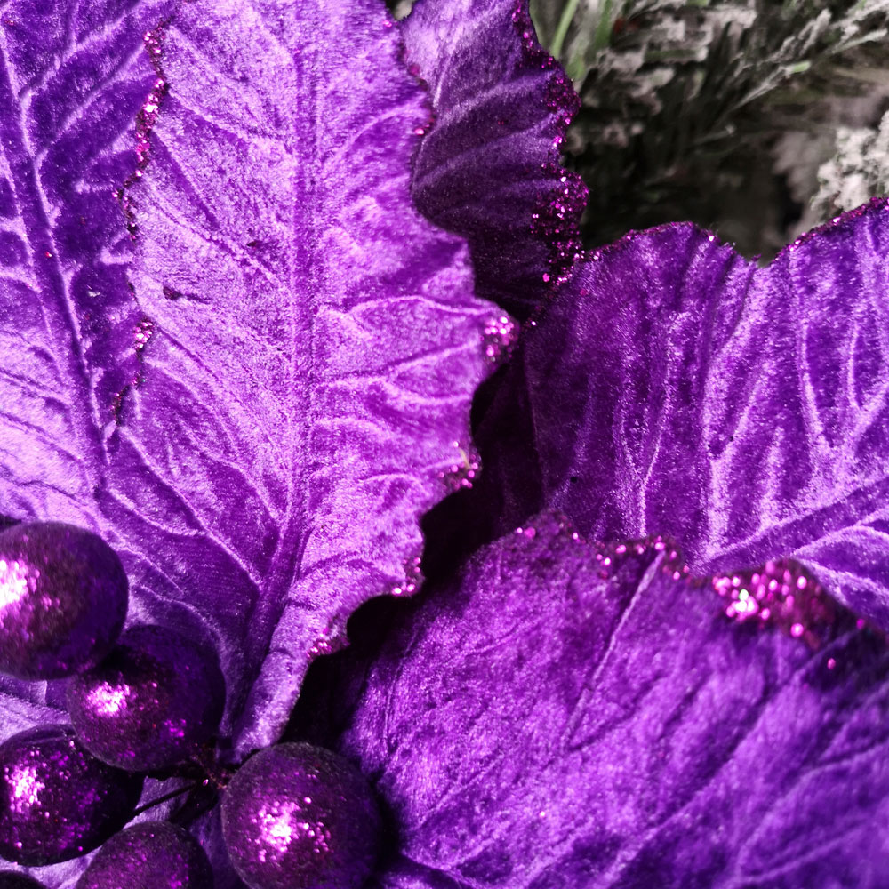 Samuel Alexander Purple Velvet Glitter Poinsettia Stem Christmas Decoration 76cm Image 5