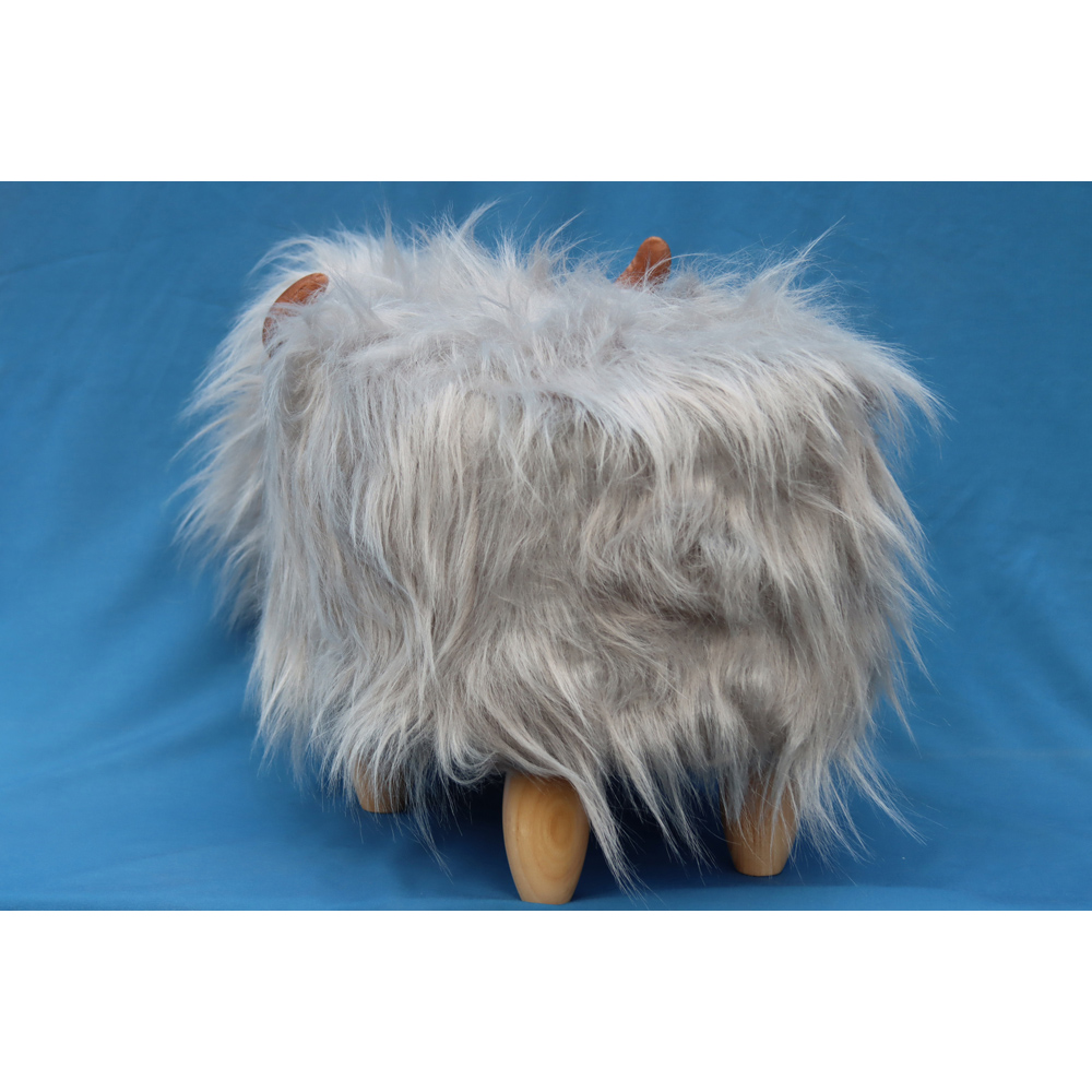 Gardeco Georgette The Highland Cow Pale Grey Synthetic Fur Footstool Image 4