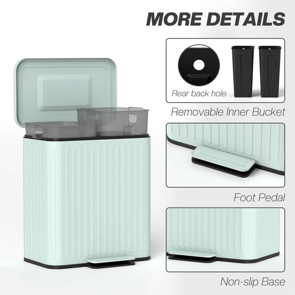 HOMCOM Green Double Rubbish Bin with Rubbish Bags 40L Image 7
