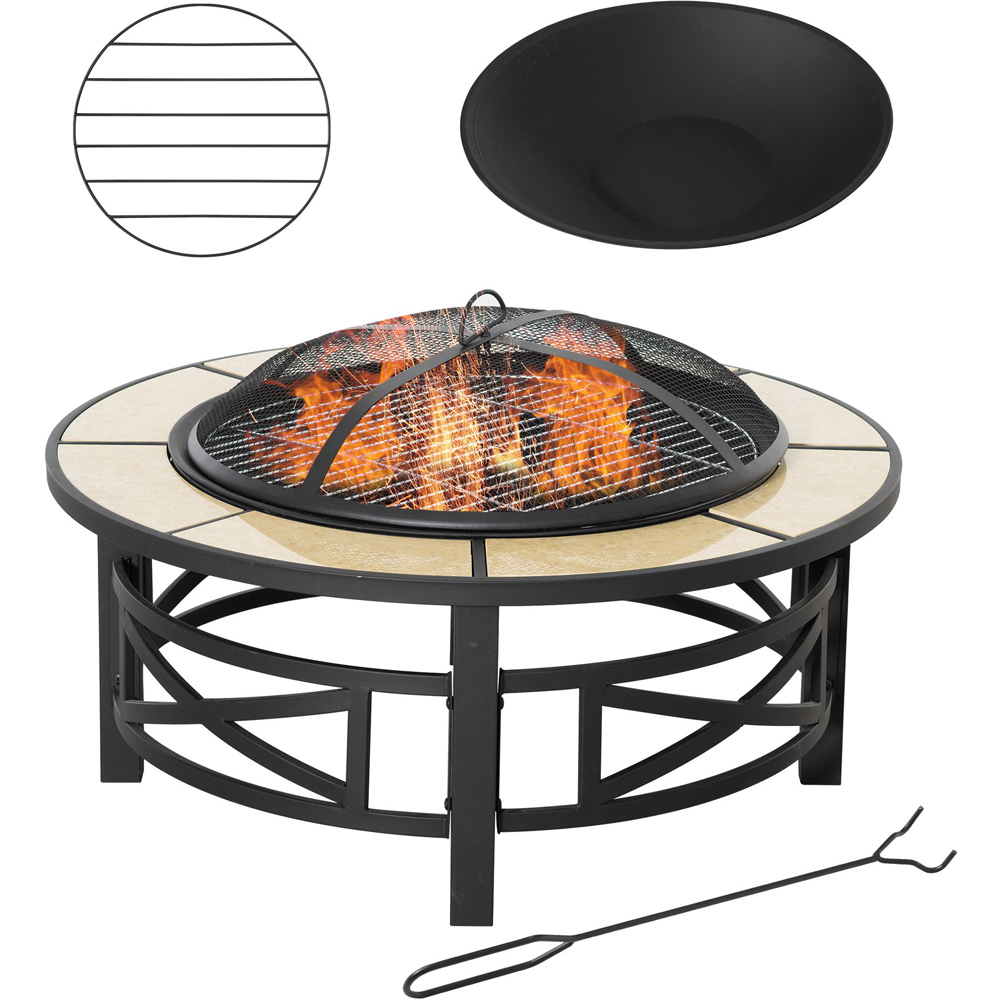 Outsunny Black Metal Large Fire Pit Image 1