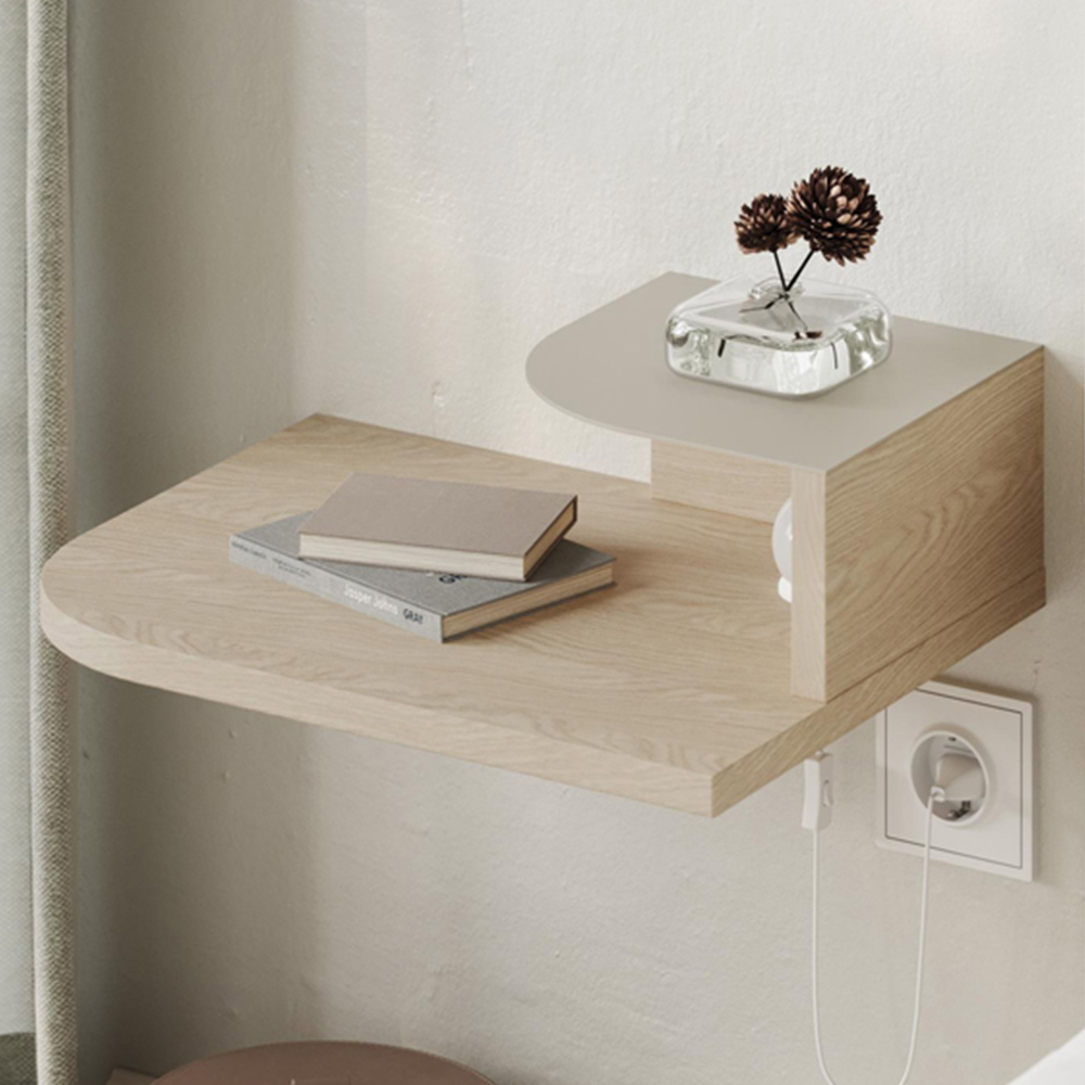 Decortie Luno 2-Tier Sonoma Oak Wall Mounted Bedside Table with Night Light Image 1