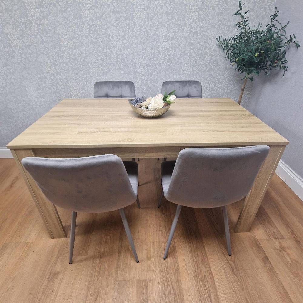 Portland 4 Seater Square Velvet Dining Set Oak Effect and Grey Image 4